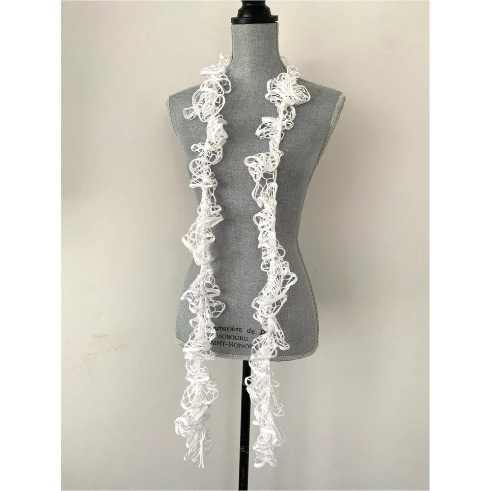 VTG White crochet knit scarf versatile styling Laganlook layering 76